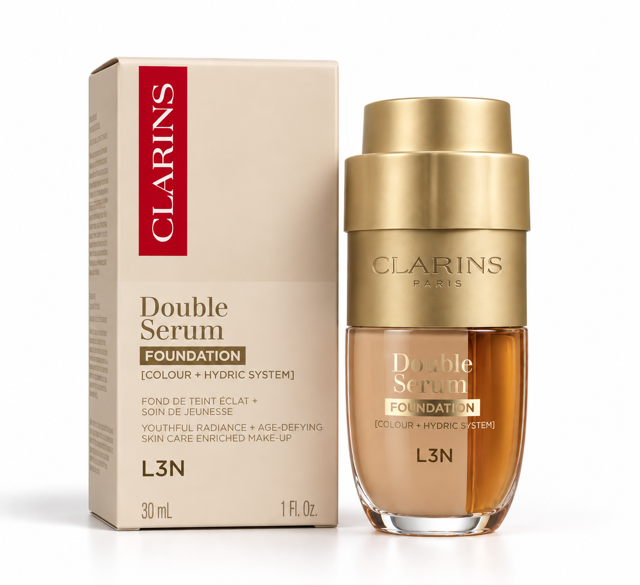 دابل سرم جوانساز کرم پودر سرمی کلارنس Double Serum Foundation رنگ L3N حجم 30 میل
