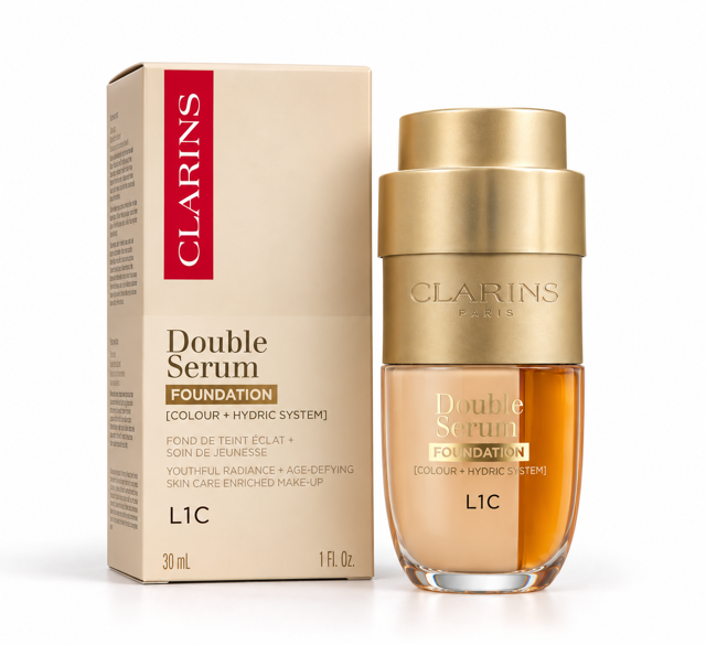 کرم پودر سرمی کلارنس Double Serum Foundation رنگ L1C حجم 30 میل